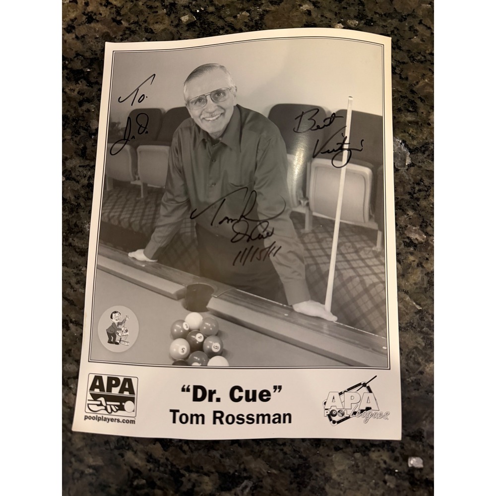Tom Rossman Dr. Cue Signed Autographed APA Pool Leagues 8x10 Photo Billiards
